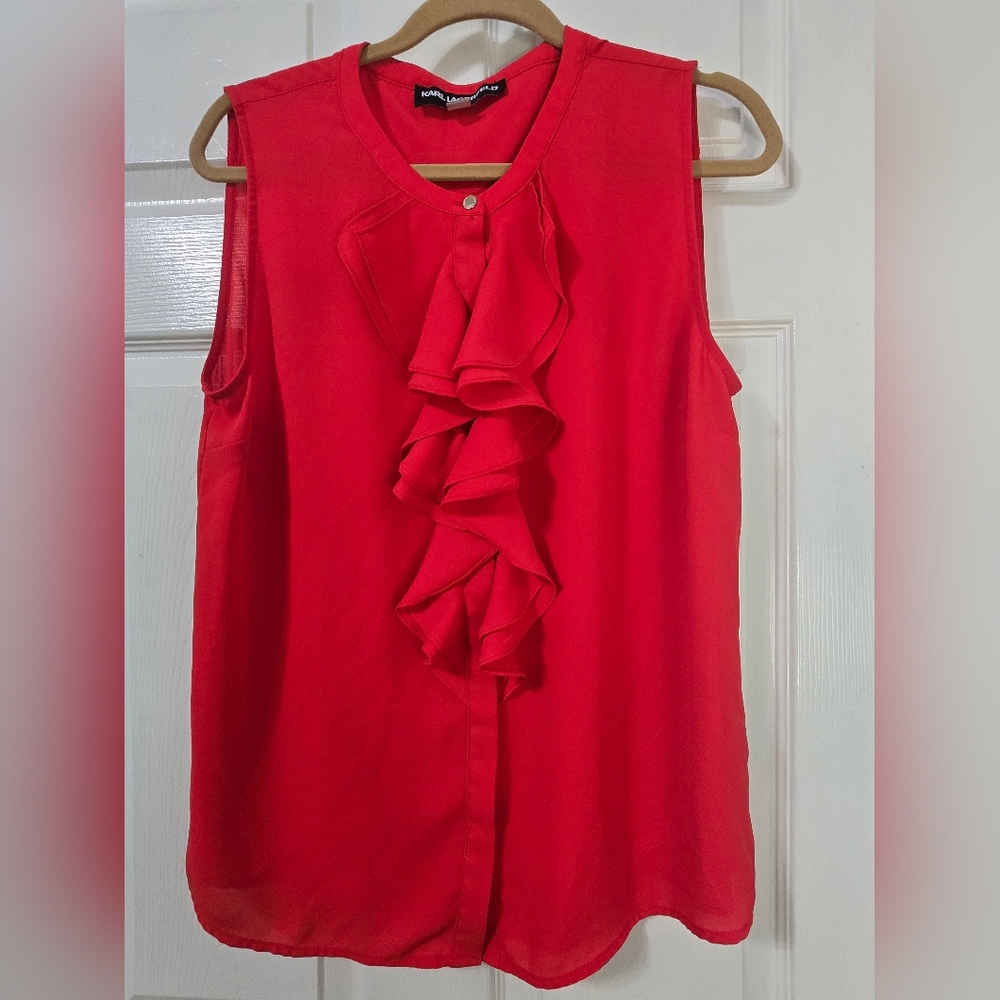 Elegant Red Ruffle Sleeveless Top